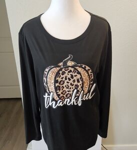 Women's Black Thankful Pumpkin Long Sleeve Top--Never Worn